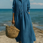 Women's Casual Pleated Denim Dress