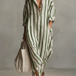 Casual And Cozy Striped Linen-cotton Dress