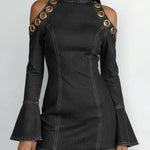 Women's Stand Collar Long Sleeve Casual Slim Fit Denim Dress