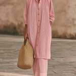 Elegant Metal Button Longline Shirt And Pants Set