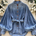Women's Stand-collar Long-sleeved Loose-fitting Casual Denim Top