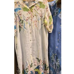 Women's Loose Casual Floral Print Cotton Linen Shirt Dress