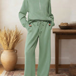 Women's Two-piece Set Half-zip Sweatshirt Wide-leg Pants Casual Suit.