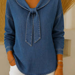 Women's V-neck Tie-front Loose-fitting Denim Top