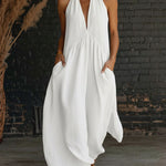 Elegant Resort-style Stand-collar Cotton Dress
