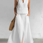 Minimalist And Elegant V-neck Top And Skirt Two-piece Set