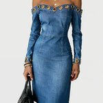 Women's Strapless Long-sleeved Casual Slim-fit Denim Dress