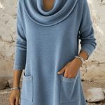 Casual Retro Cowl Neck Denim Cotton Top