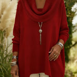 Elegant Draped Collar Irregular Hem Sweater Pullover