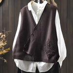 Women's Solid Color V-neck Sleeveless Loose-fitting Knitted Cardigan Vest