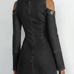 Women's Stand Collar Long Sleeve Casual Slim Fit Denim Dress