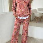 Women's Floral Pattern Art Print Casual Cotton Knitted Suits