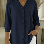 Casual Ruffled V-neck Cotton Top
