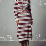 Women's Color-blocked Striped Print Cardigan Collar Long-sleeved Casual Loose Knit Dress