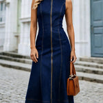 Women's Slim-fit Long Sleeveless Denim Dress With Zipper