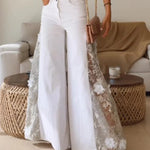 Women's Casual And Fashionable Patchwork Lace Wide-leg Jeans