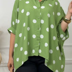 Artistic Polka Dot Print Irregular Hem Shirt