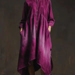 Women's Solid Color Shirt Collar Long-sleeved Casual Loose Cotton Dress