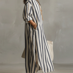 Casual And Cozy Striped Linen-cotton Dress