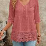 Women's Casual V-neck Lace Trim Shirt
