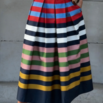 Artistic Colorful Striped Print Pleated Skirt