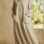 Casual And Cozy V-neck Loose-fitting Linen Dress
