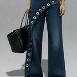 Casual And Stylish Jeans With Metal Buckles.
