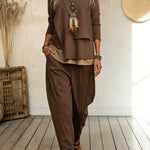 Women's Casual Asymmetrical Hem Cotton Top And Pants Two-piece Set