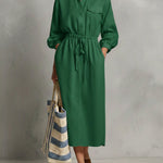 Linen And Cotton Dress With Drawstring Waist