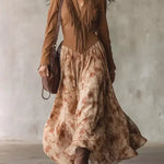 Women's Floral Fringe Art Casual Long Sleeve Maxi Dress