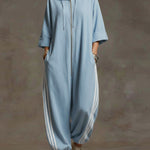 Women's 3/4 Sleeve Casual Loose Hooded Linen Jumpsuit