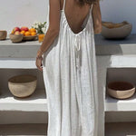 Women's Backless Casual Cotton Linen Suspender Dress