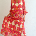 Retro Stand-up Collar Floral Print Loose Linen Cotton Dress