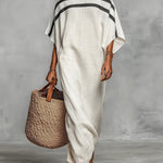 Off-the-shoulder, Straight-neck Linen And Cotton Dress