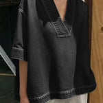 Women's V-neck Short-sleeved Loose-fitting Casual Denim Top