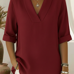 Vintage Elegant Shawl Collar Linen Short-sleeved Shirt