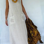 Women's Cozy Linen And Cotton Sleeveless Dress