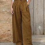 Women's Solid Color High-waisted Pleated Casual Loose Cotton And Linen Wide-leg Pants
