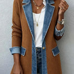 Knitted Patchwork Denim Casual Cotton Jacket