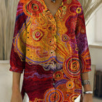 Women's Retro Minimalist Geometric Abstract Art Casual Denim V-neck Ruffled Shirt