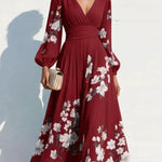 Romantic Floral Print V-neck Midi Dress