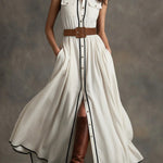 Women's Lapel Sleeveless Casual Loose Cotton And Linen Dress