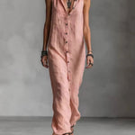 Women's Retro Hooded Solid Color Long-sleeved Cotton Linen Dress