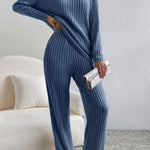 Women's Solid Color Casual Straight Leg Pants Loose V-neck Knit Set