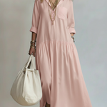 Cozy Shirt Collar Solid-color Linen-cotton Dress