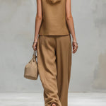 Comfortable And Casual V-neck Sleeveless Button-down Top And Trousers Set