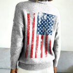 Distressed American Flag Decorative Pattern Casual Shirt Collar Long Sleeve Sweater