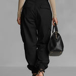 Women's Solid Color High-waisted Casual Loose Wide-leg Cargo Pants