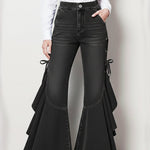 Elegant ruffled denim pants