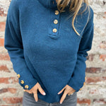Women's Stand-up Collar Knit Solid Color Button Casual Loose Sweater